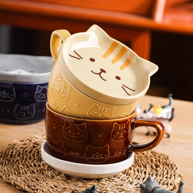 Japanese Ceramic Cartoon Animal Breakfast Coffee Mug With Lid