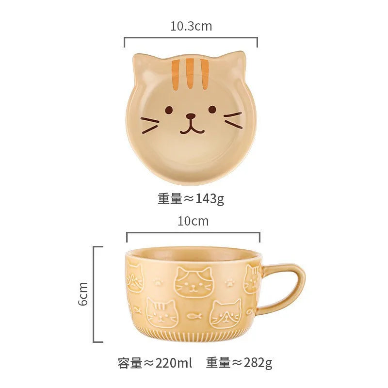 Japanese Ceramic Cartoon Animal Breakfast Coffee Mug With Lid