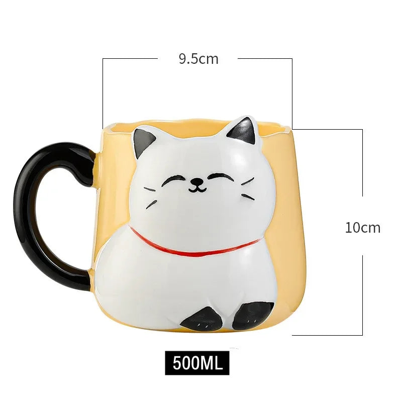 Cartoon 3D Embossed Ceramic Cute Cat Coffee Mug