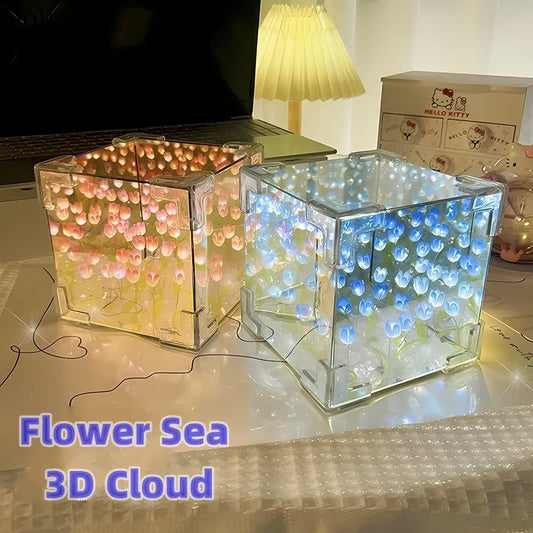 DIY Flower Sea 3D Cloud Tulip LED Night Light Table Lamps